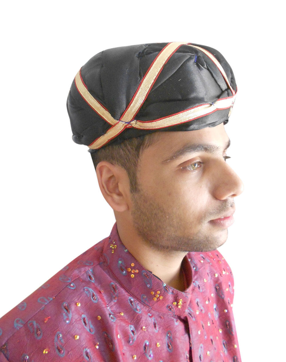 Men Hat Indian Handmade Turban Silk Blend Rajasthani Safa Black Top Pagri Pag