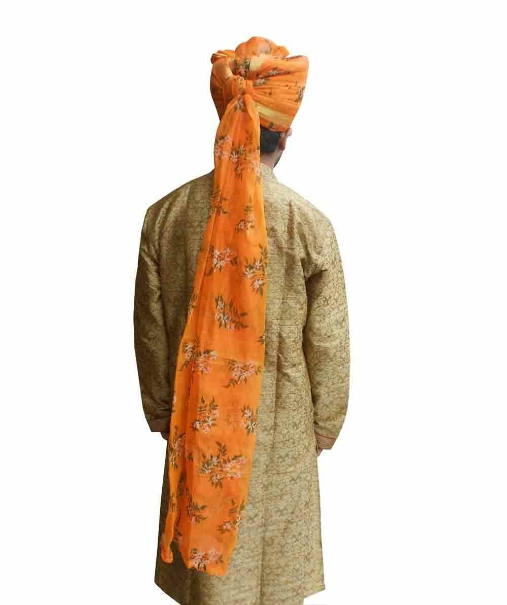 Men Hat Indian Turban Flower Print Wedding Pagri Sherwani Groom Pag Safa