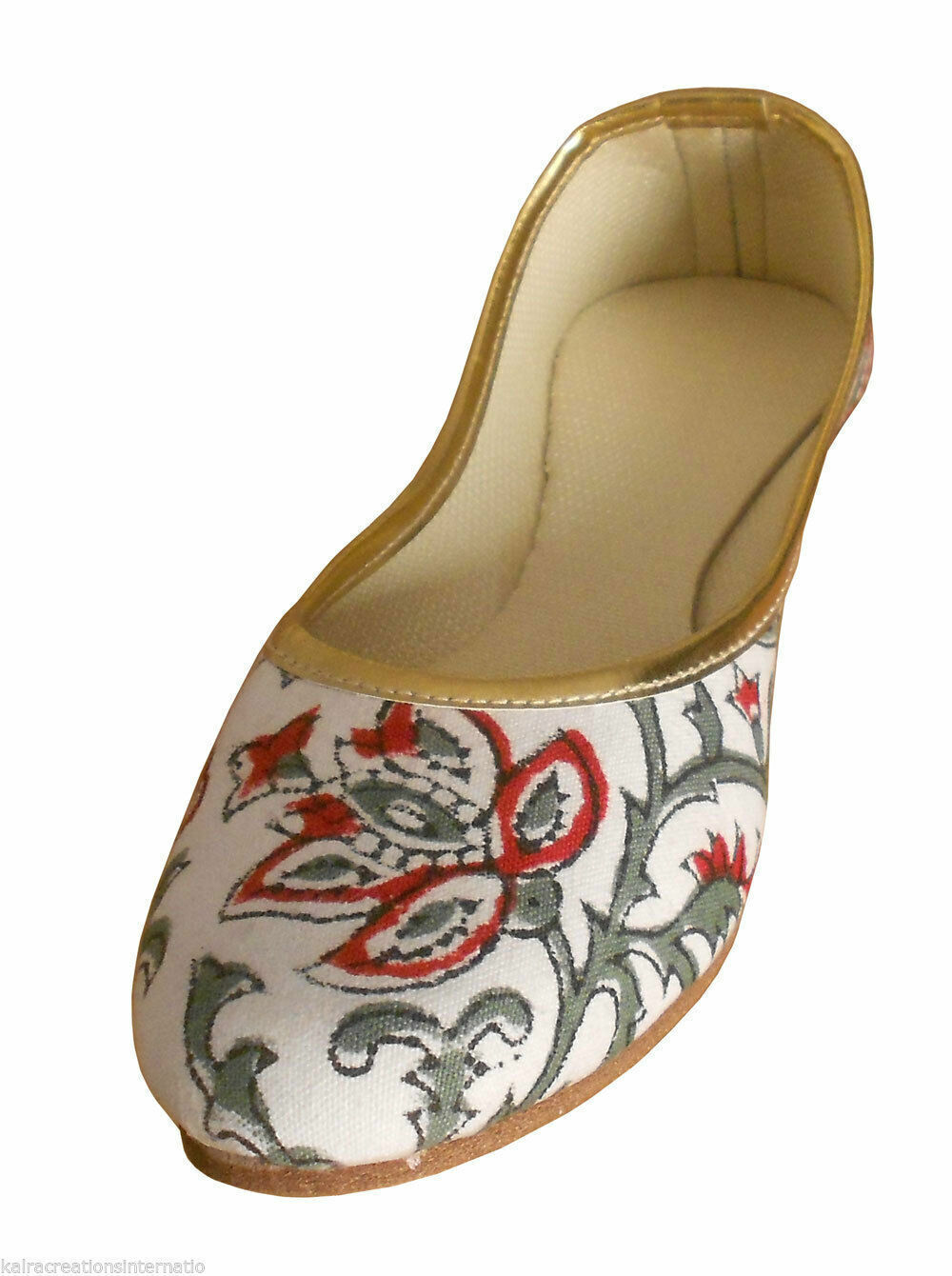 Women Shoes Indian Handmade Mojaries Leather White Ballerinas Jutties Flip-Flops Flat US 5/6