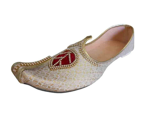 Men Shoes Traditional Wedding Punjabi Jutties Handmade Cream Mojaries Flip-Flops Flat US 6-12