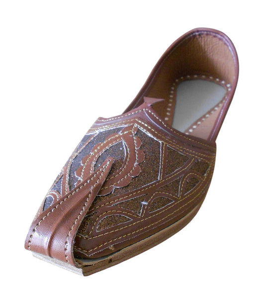 Men Shoes Traditional Leather Loafers Brown Mojaries Punjabi Handmade Flip-Flops Flat US 7-9