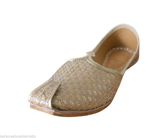 Men Shoes Traditional Wedding Gold Punjabi Khussa Loafers Slip Ons Mojaries Flip-Flops Flat US 7