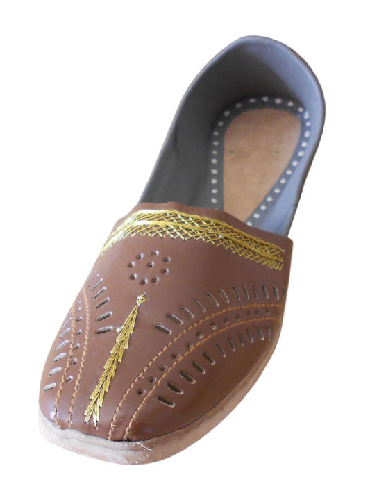 Men Shoes Indian Traditional Jutties Leather Mojaries Brown Flip-Flops US 8/9