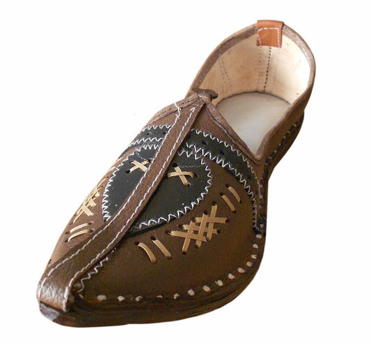 Men Shoes Espadrilles Handmade Brown Jutties Rajasthani Khussa Leather Mojaries Flip-Flop US 8