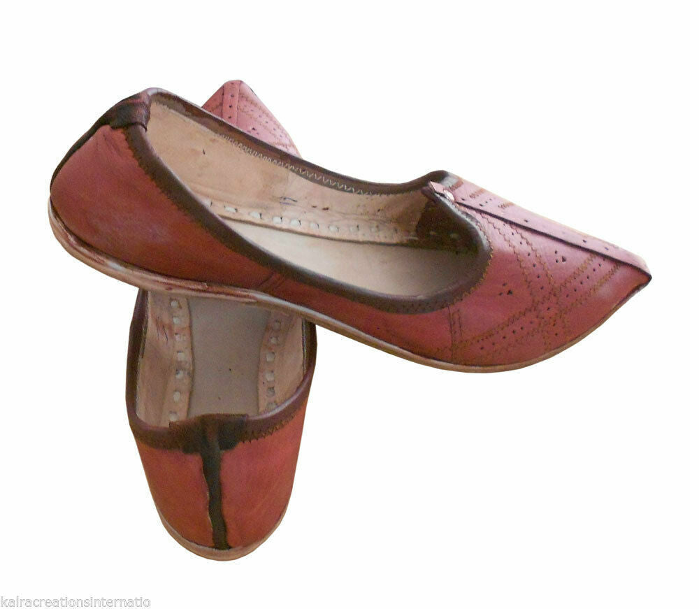 Men Shoes Indian Jutties Handmade Leather Brown Mojaries Loafers & Slip Ons Flip Flops Flat US 9