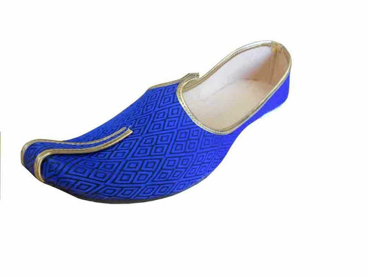 Men Shoes Indian Sherwani Leather Mojaries Groom Blue Jutties Punjabi Flip-Flops Flat US 14-15