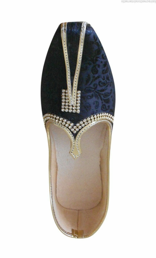 Men Shoes Indian Sherwani Jutties Handmade Loafers Black Mojaries Flip-Flops Flat US 6/7