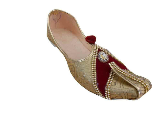 Men Shoes Indian Sherwani Handmade Punjabi Mojaries Khussa Golden Flip-Flops Flat US 6-12