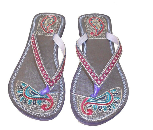 Women Slippers Indian Handmade Mojaries Traditional Leather Slipper Flip-Flops Flat Open US 6