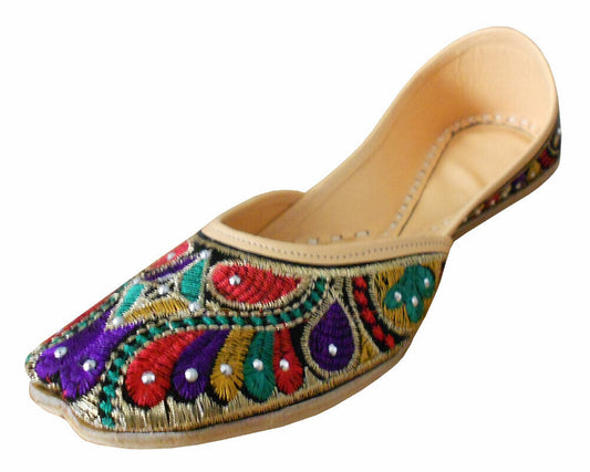 Women Shoes Traditional Jutties Indian Handmade Party Leather Mojaries Flip-Flops Flat US 5-7