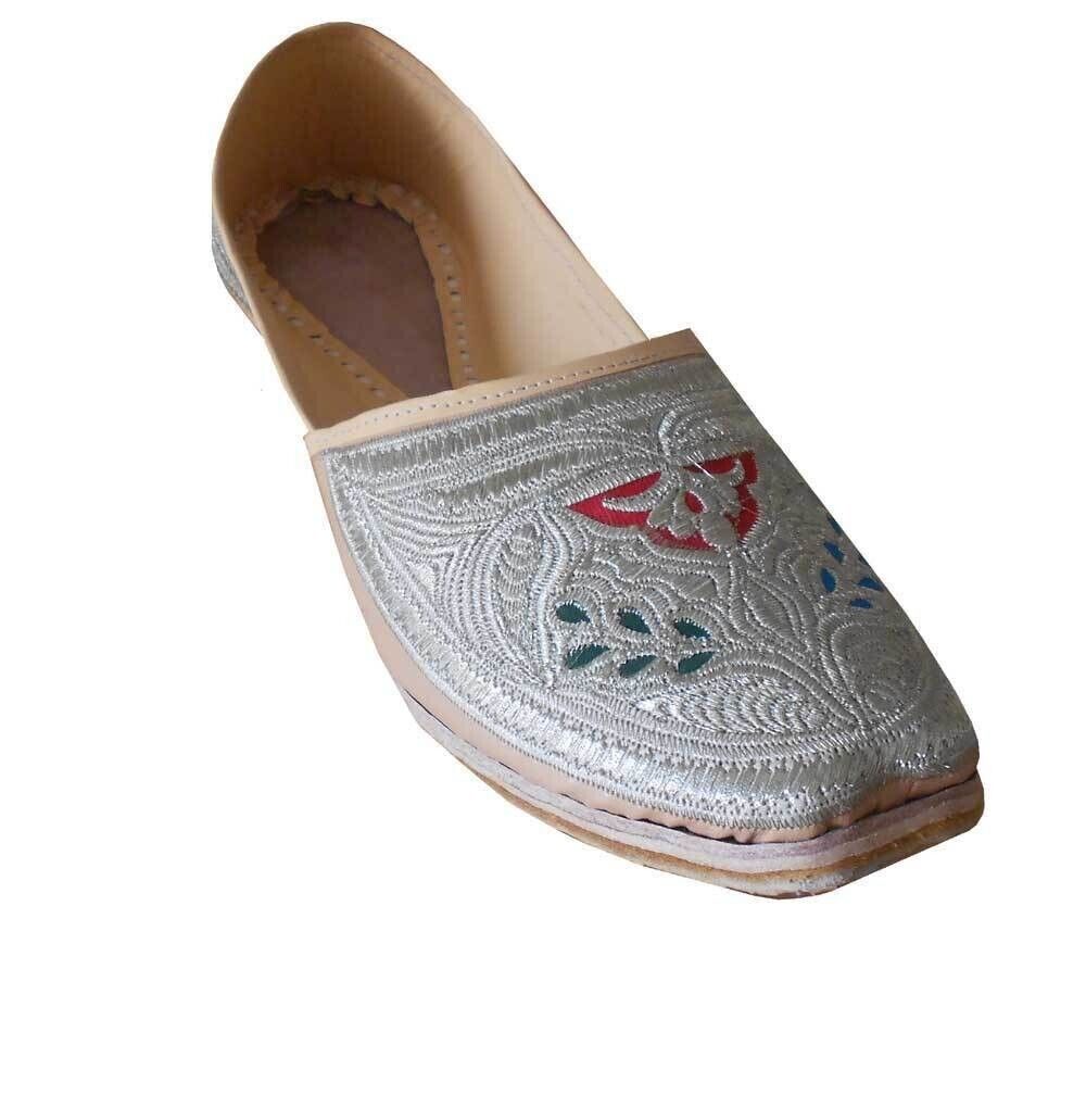 Men Shoes Handmade Casual Jutties Sherwani Leather Mojaries Indian Cream Khussa Flip-Flops Flat US 11