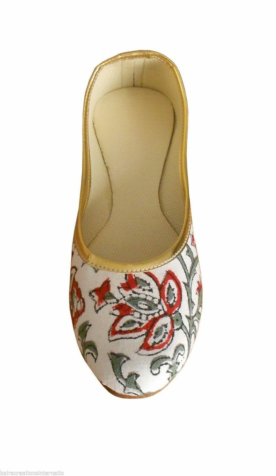 Women Shoes Indian Handmade Mojaries Leather White Ballerinas Jutties Flip-Flops Flat US 5/6