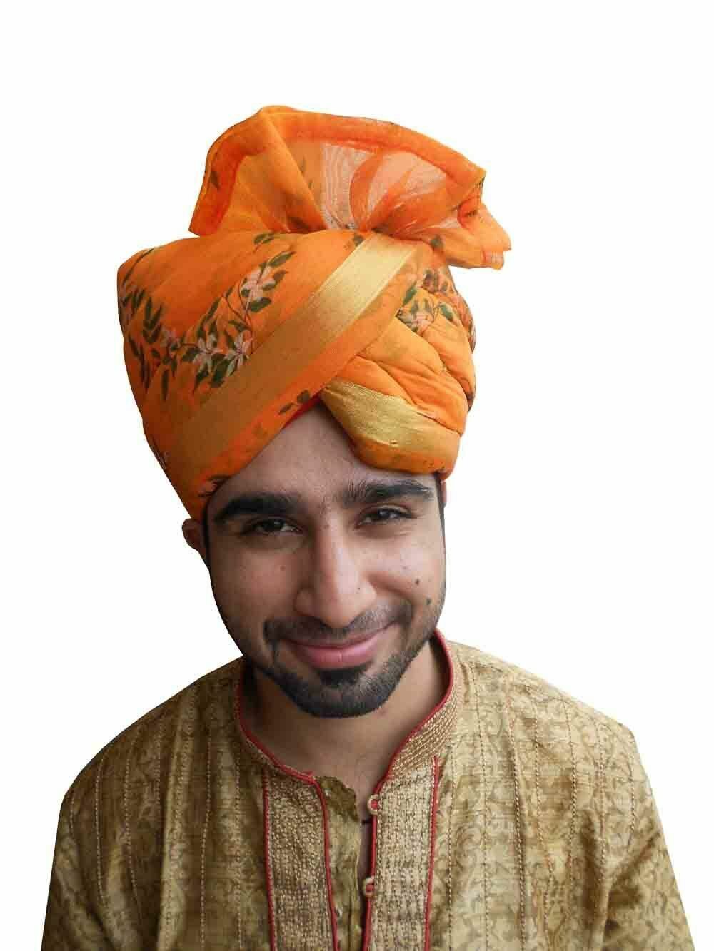 Men Hat Indian Turban Flower Print Wedding Pagri Sherwani Groom Pag Safa