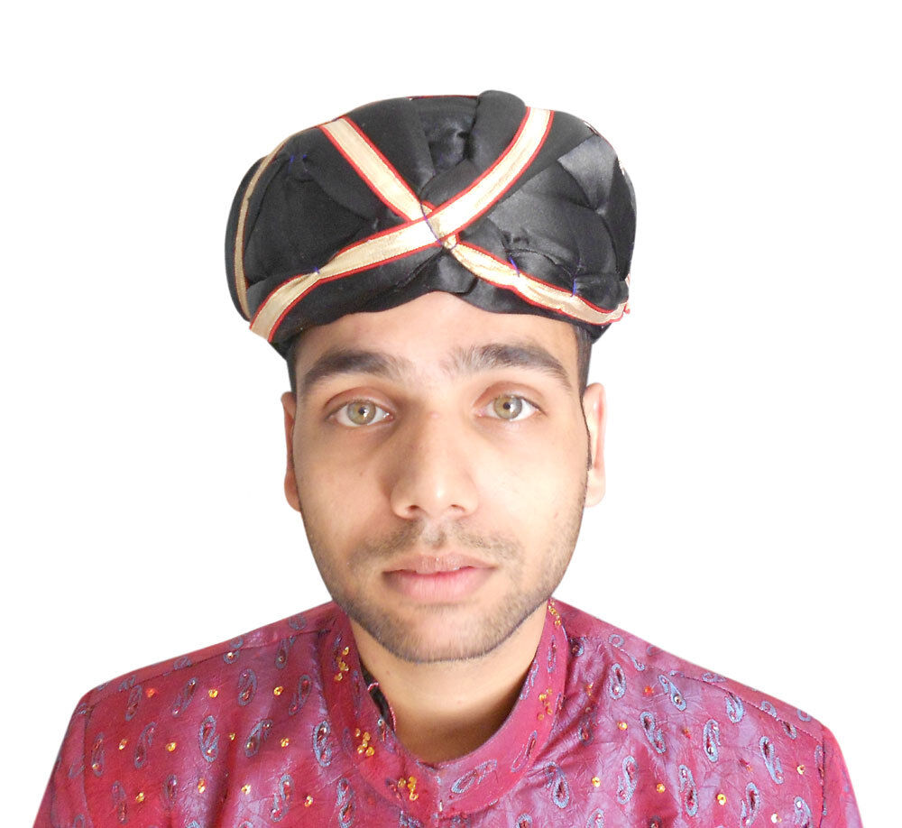 Men Hat Indian Handmade Turban Silk Blend Rajasthani Safa Black Top Pagri Pag