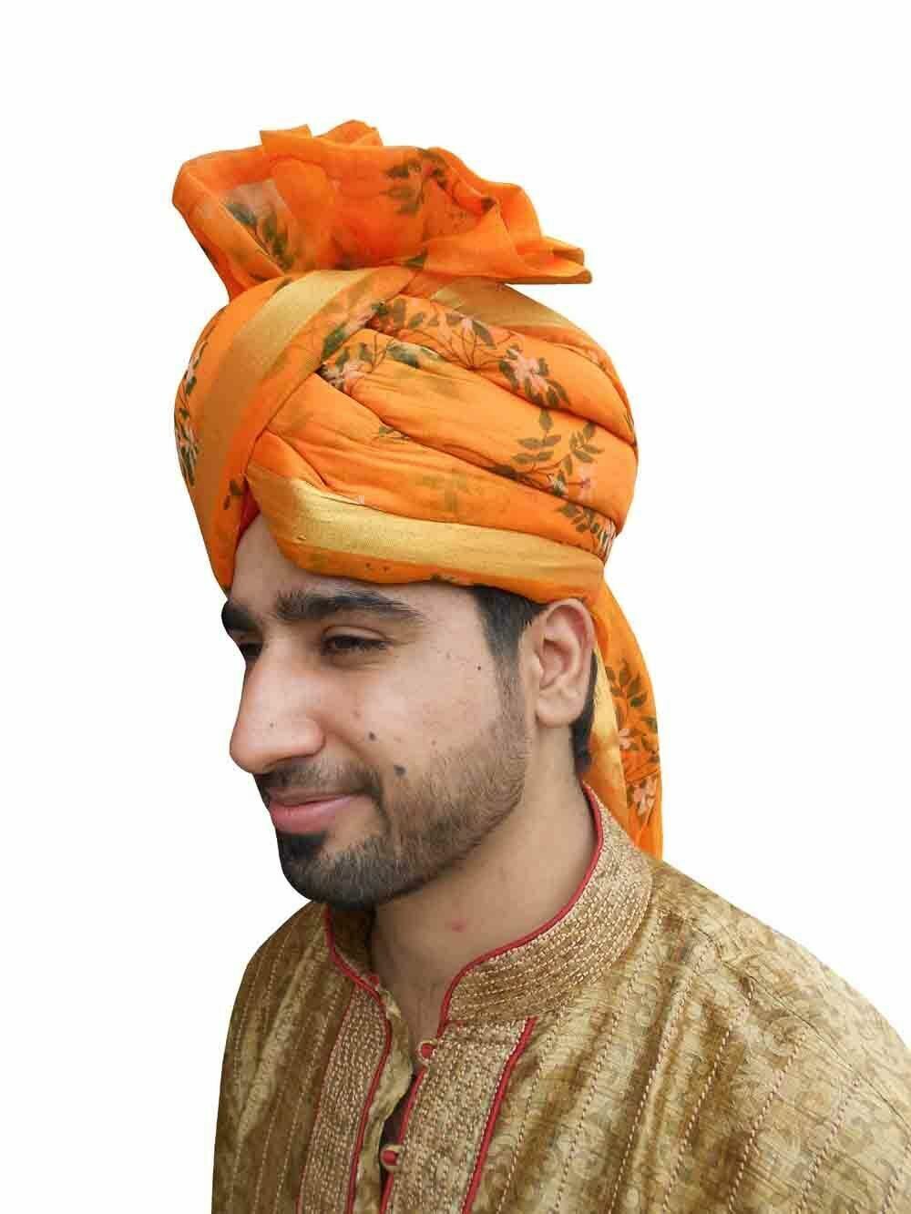 Men Hat Indian Turban Flower Print Wedding Pagri Sherwani Groom Pag Safa