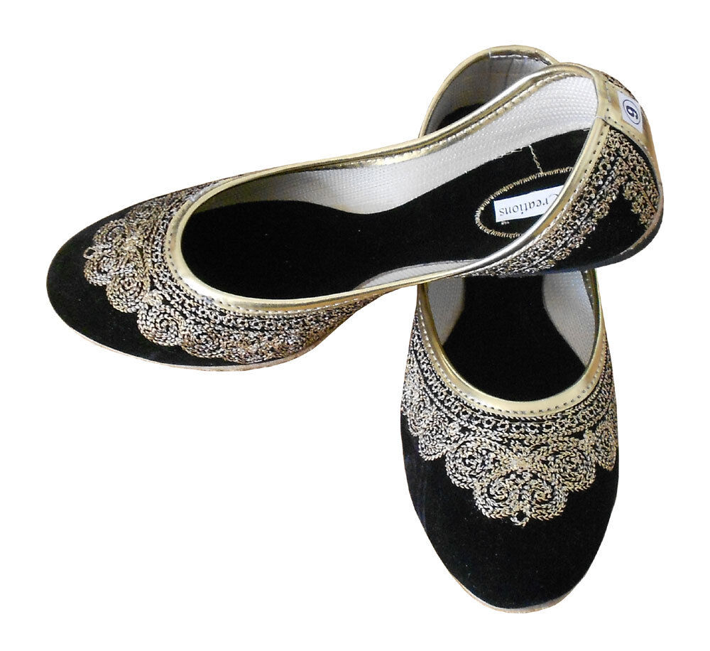 Women Shoes Indian Handmade Leather Mojaries Ballerinas Black Jutties Flip-Flops Flats US 5-10