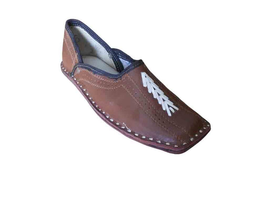 Men Shoes Indian Jutties Handmade Brown Genuine Leather Mojaries Flip-Flops Flat US 8-11