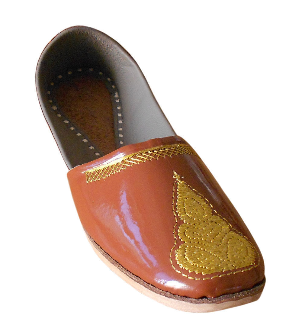 Men Shoes Traditional Punjabi Brown Jutties Slip Ons Leather Mojaries Flip-Flops Flat US 8