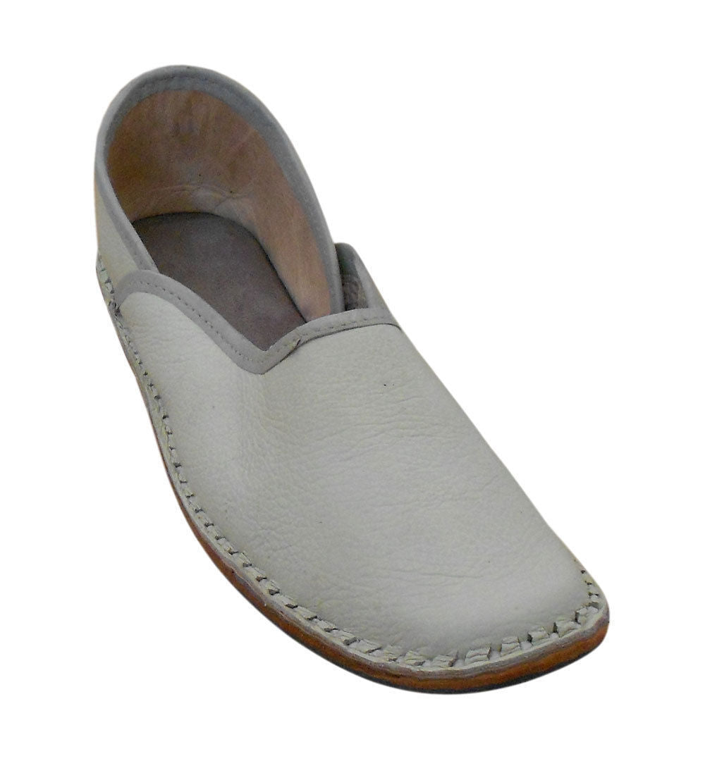 Men Shoes Indian Loafers Leather Jutties White Handmade Mojaries Flip-Flops Flat US 8/11