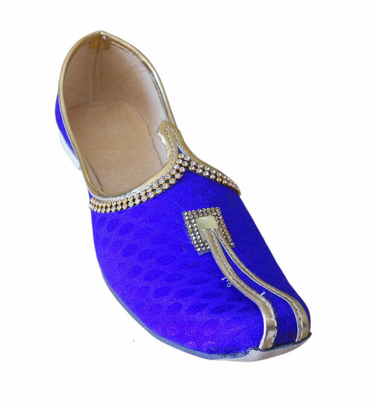 Men Shoes Wedding Indian Mojaries Blue Khussa Groom Jutties Loafers & Slip Ons Flip-Flops Flat US 6-9