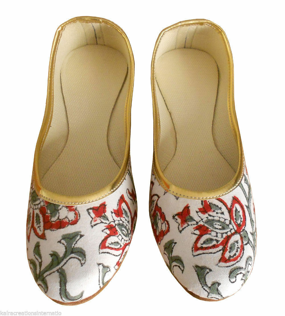 Women Shoes Indian Handmade Mojaries Leather White Ballerinas Jutties Flip-Flops Flat US 5/6