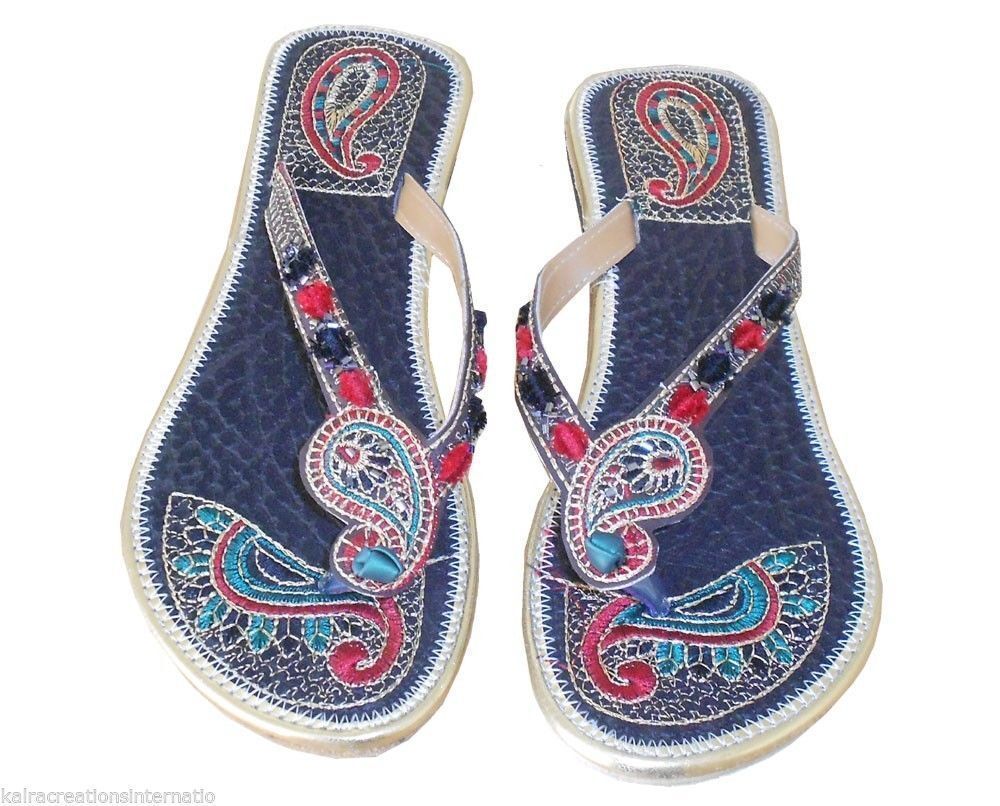 Women Slippers Indian Handmade Leather Casual Mojaries Slip-Ons Ethnic Flip-Flops Flat US 5