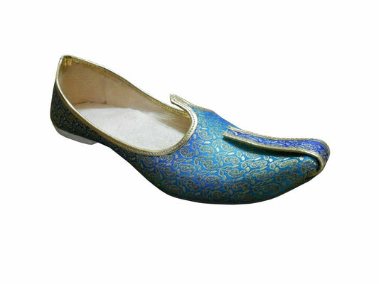 Men Shoes Indian Wedding Jutties Sky Blue Groom Mojaries Loafers & Slip Ons Flip-Flops Flat US 6/7