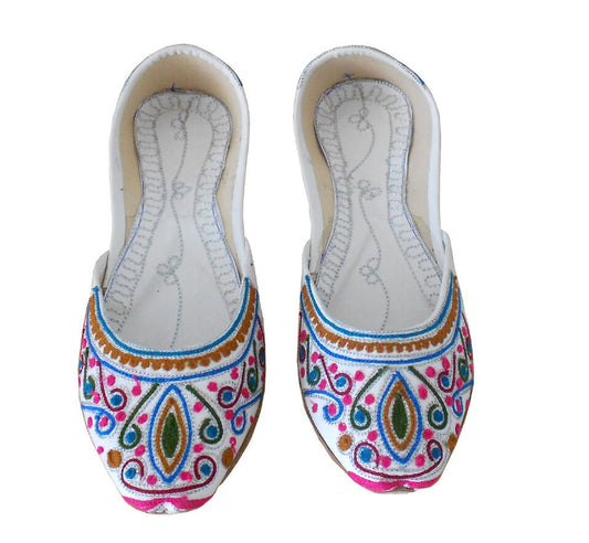 Women Shoes Indian Traditional Handmade Jutties Designer White Ballet Mojaries Flip-Flops Flat US 6