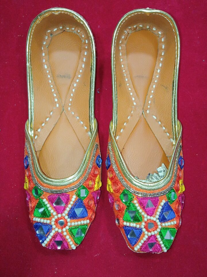 Women Shoes Indian Punjabi Mojaries Handmade Khussa Punjabi Jutties Flip-Flop Flat US 6-9