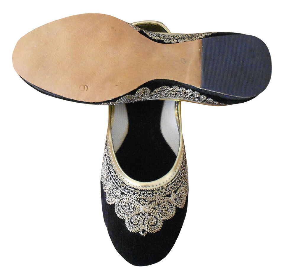 Women Shoes Indian Handmade Leather Mojaries Ballerinas Black Jutties Flip-Flops Flats US 5-10