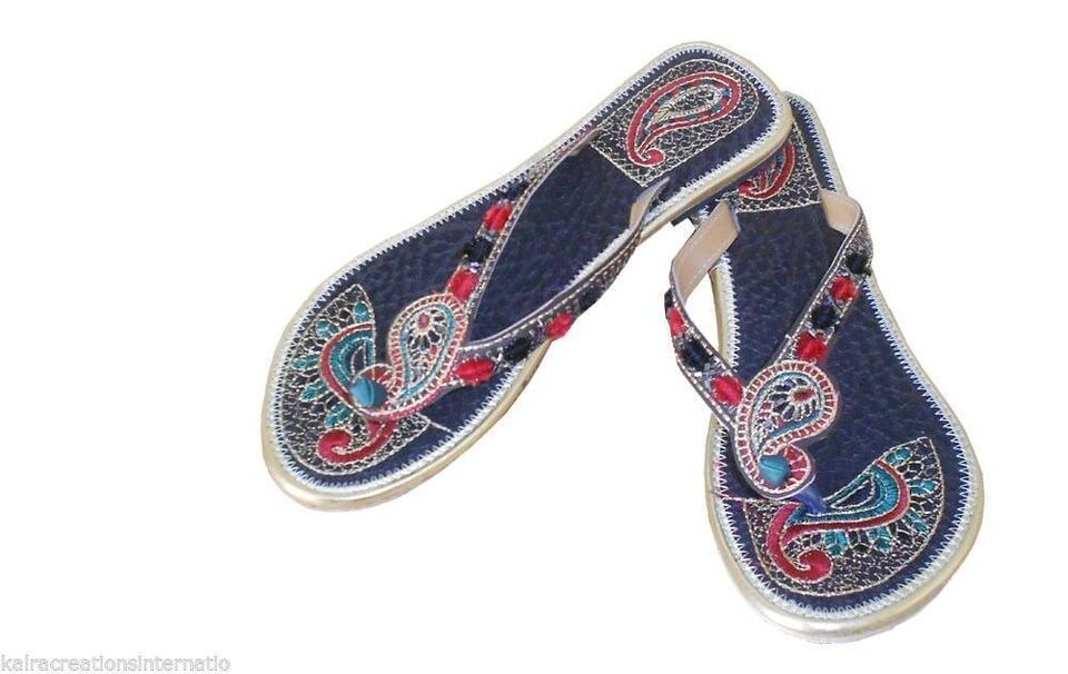 Women Slippers Indian Handmade Leather Casual Mojaries Slip-Ons Ethnic Flip-Flops Flat US 5