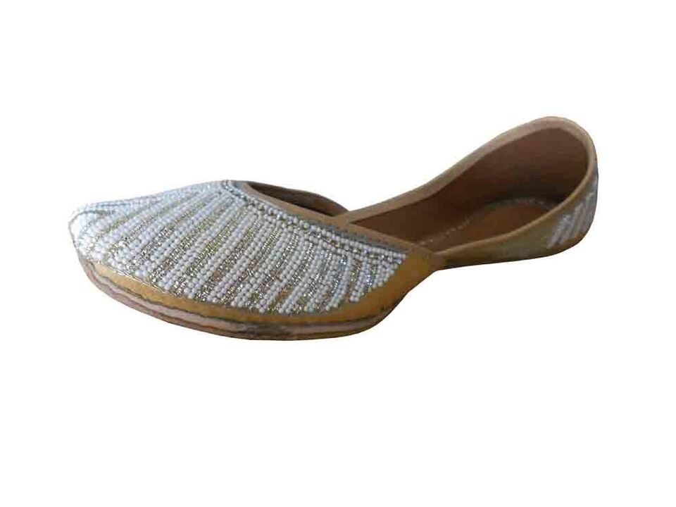 Women Shoes Indian Khussa Wedding Mojaries Leather Handmade Jutties Flip-Flops Flat US 7-9