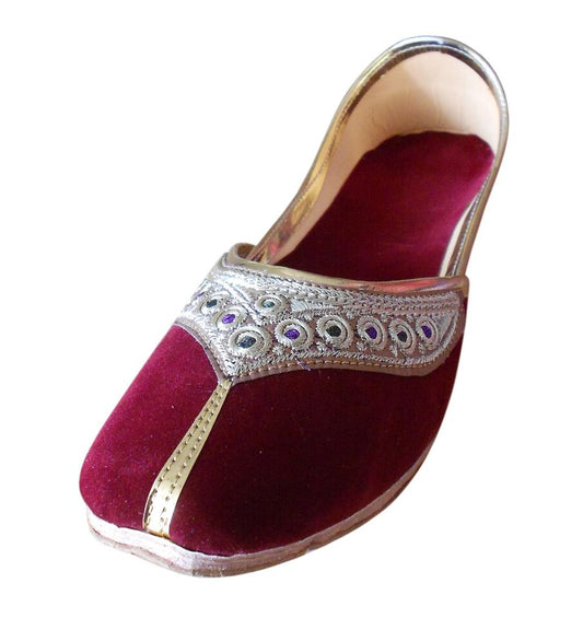 Women Shoes Indian Jutties Ethnic Leather Mojaries Maroon Ballerinas Flip-Flops Flat US 6-9