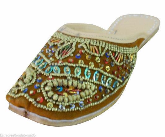 Women Slippers Indian Handmade Jutties Traditional Clogs Brown Mojaries Flip-Flops Flat US 7