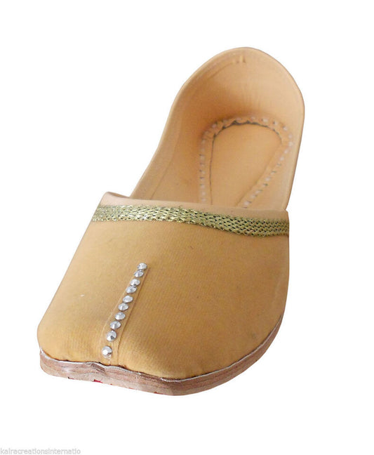 Women Shoes Indian Handmade Mojaries Bridal Leather Ballerinas Cream Jutties Flip-Flops Flat US 9.5-12