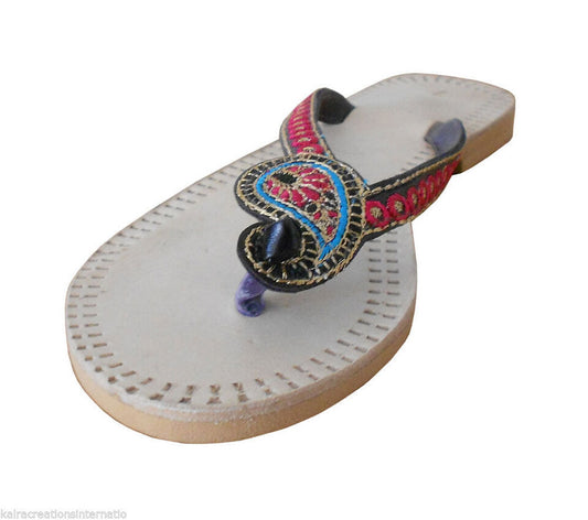 Women Slippers Indian Handmade Leather Mojaries Cream Casual Slipper Flip-Flops Flat US 8.5