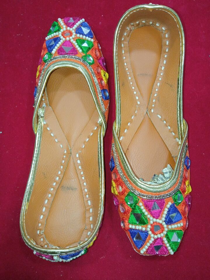 Women Shoes Indian Punjabi Mojaries Handmade Khussa Punjabi Jutties Flip-Flop Flat US 6-9