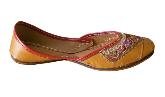 Women Shoes Indian Handmade Leather Wedding Khussa Loafers Brown Jutties Flip-Flops Flat US 6.5-8.5