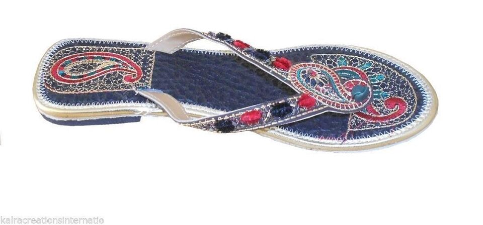 Women Slippers Indian Handmade Leather Casual Mojaries Slip-Ons Ethnic Flip-Flops Flat US 5