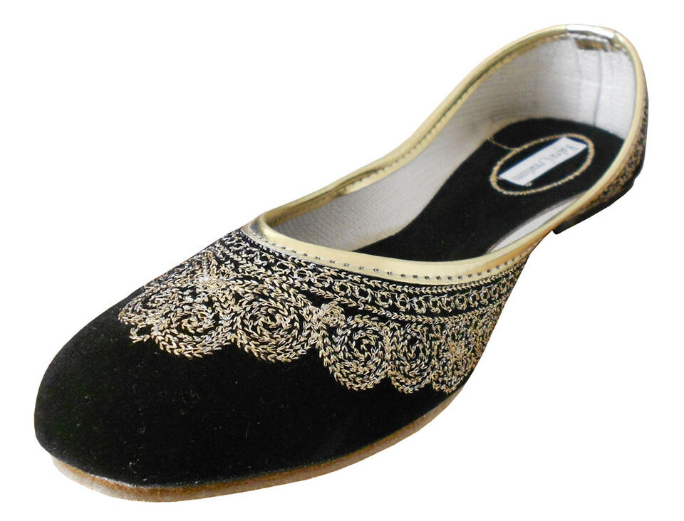 Women Shoes Indian Handmade Leather Mojaries Ballerinas Black Jutties Flip-Flops Flats US 5-10