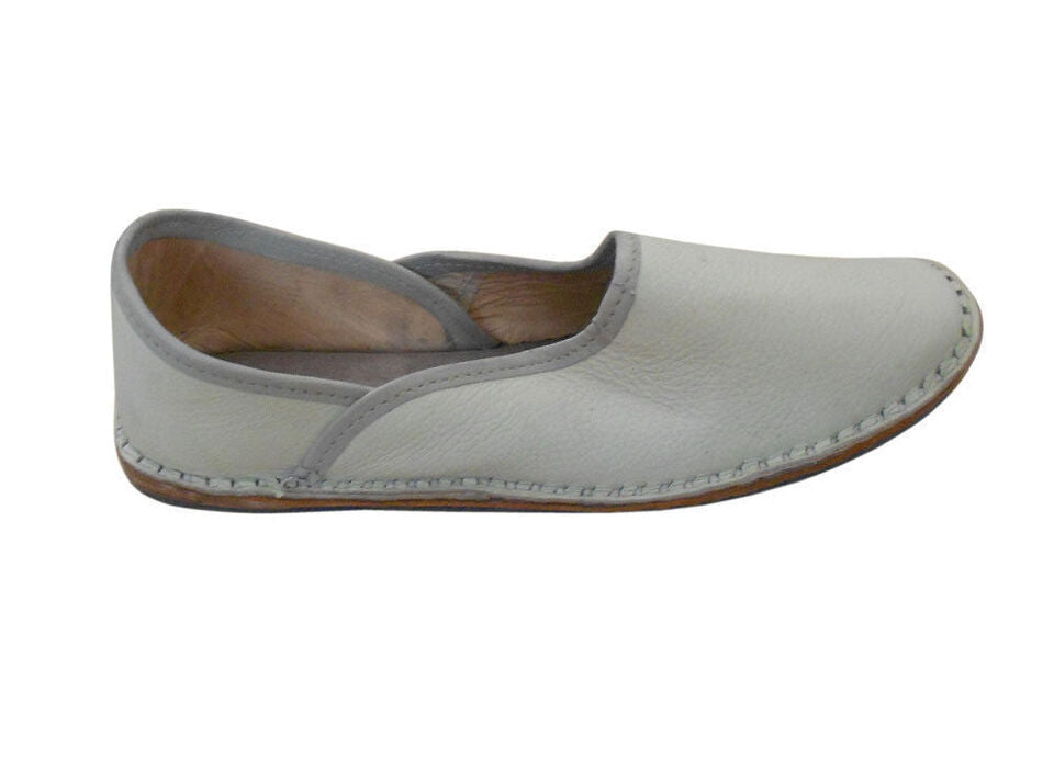 Men Shoes Indian Loafers Leather Jutties White Handmade Mojaries Flip-Flops Flat US 8/11