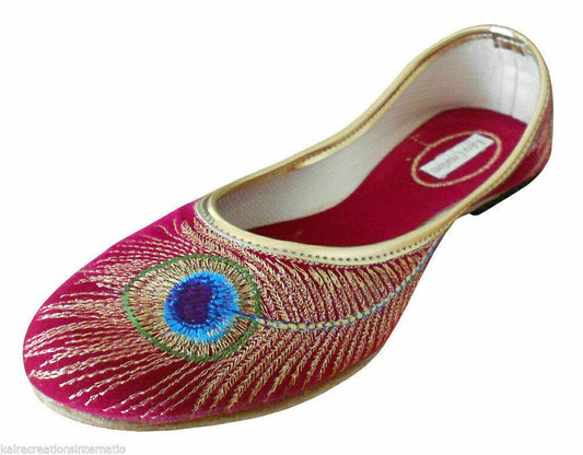 Women Shoes Indian Handmade Mojaries Leather Red Jutties Flip-Flops Flat US 5-10