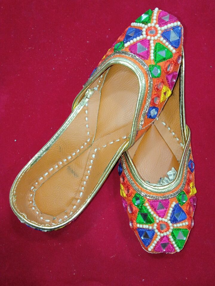 Women Shoes Indian Punjabi Mojaries Handmade Khussa Punjabi Jutties Flip-Flop Flat US 6-9