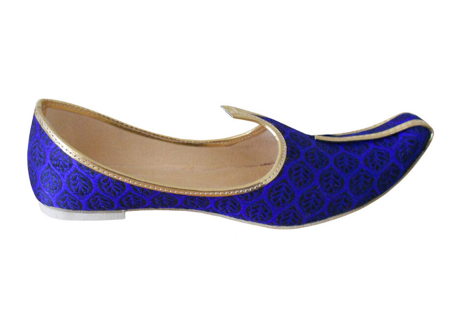 Men Shoes Wedding Jutties Blue Khussa Indian Mojaries Loafers & Slip Ons Flip-Flops Flat US 6-12