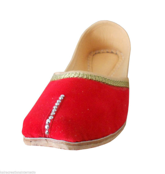 Women Shoes Indian Mojaries Handmade Leather Traditional Red Jutties Flip-Flops Flat US 9.5-12