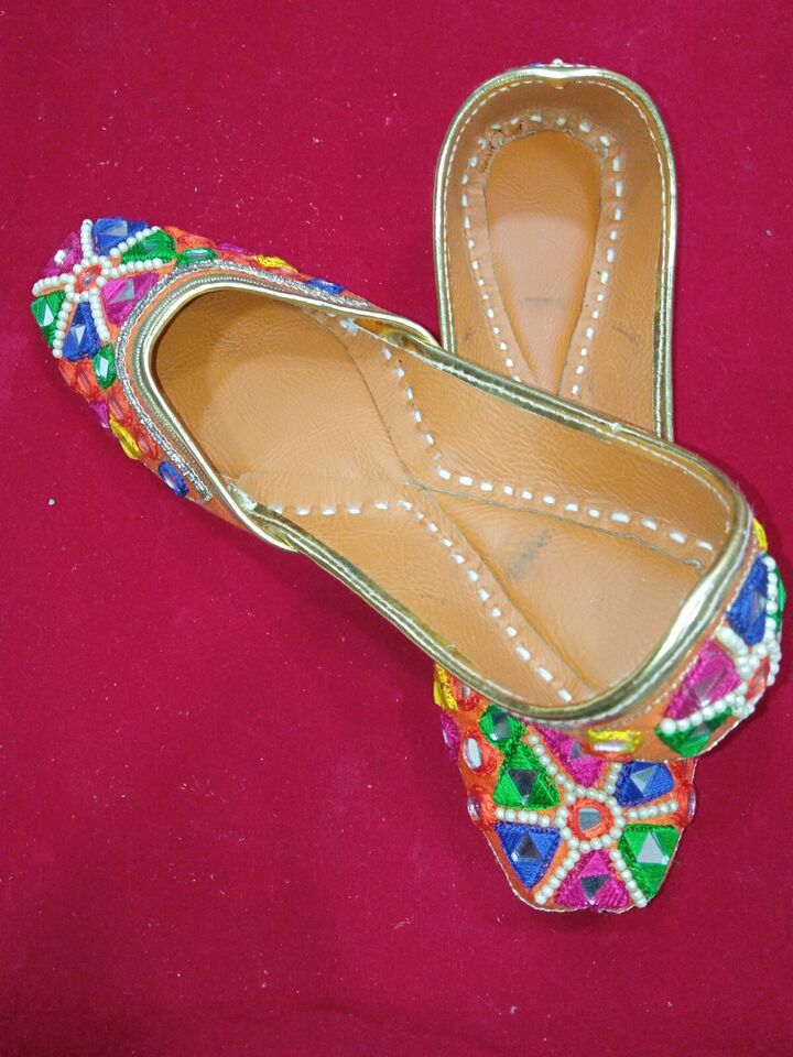 Women Shoes Indian Punjabi Mojaries Handmade Khussa Punjabi Jutties Flip-Flop Flat US 6-9