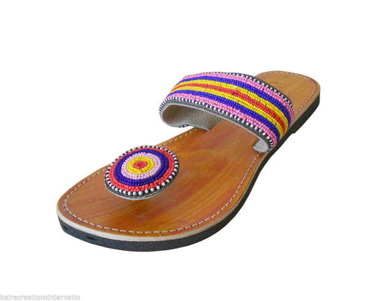 Women Slippers Indian Clogs Handmade Leather Mojaries Traditional Beaded Flip-Flops Flat US 6/7