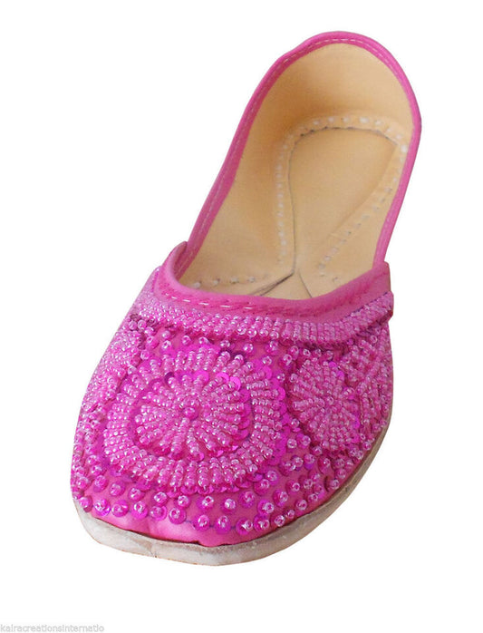 Women Shoes Indian Handmade Punjabi Mojaries Pink Leather Party Jutties Flip-Flops US 4-12