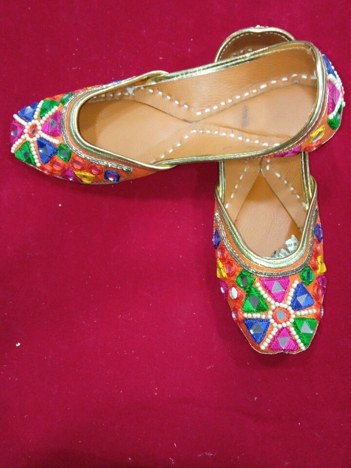 Women Shoes Indian Punjabi Mojaries Handmade Khussa Punjabi Jutties Flip-Flop Flat US 6-9