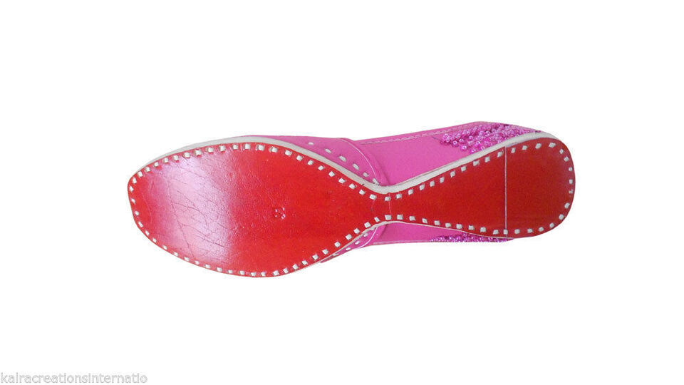 Women Shoes Indian Handmade Punjabi Mojaries Pink Leather Party Jutties Flip-Flops US 4-12